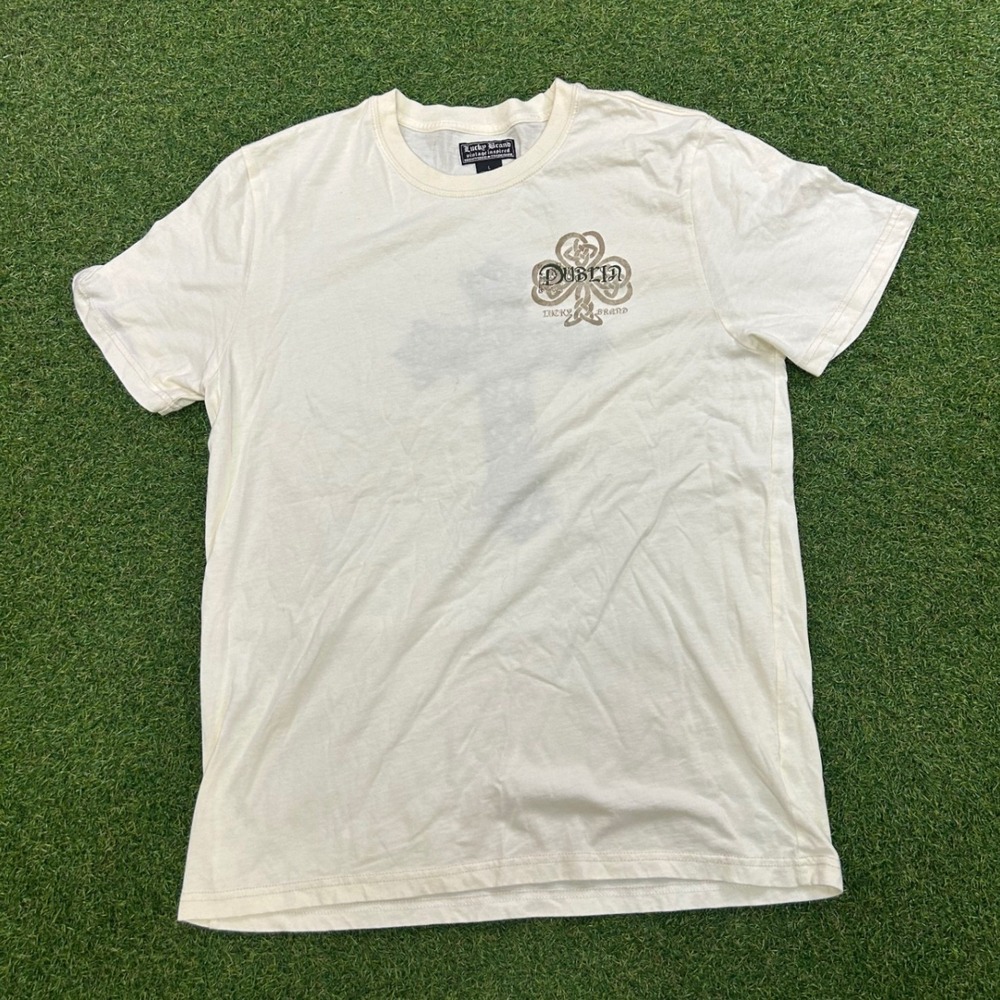 Lucky Brand Mens Dublin Celtic Cross Graphic T-Shirt Cream Large Irish Heritage